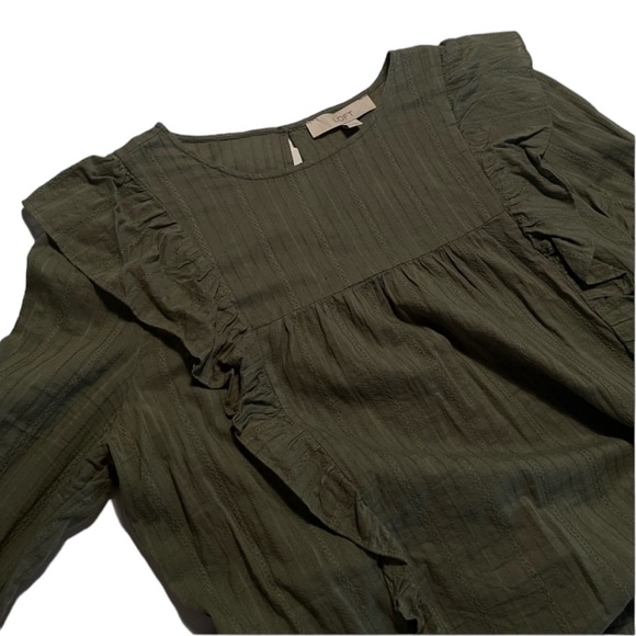 LOFT Women’s Long Sleeve Embroidered Blouse with Ruffles Size Medium - Picture 5 of 7